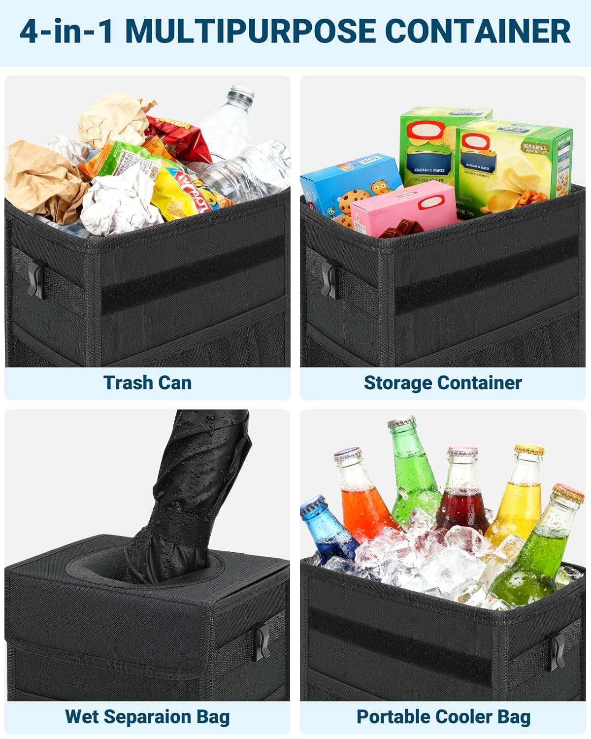 Capolo Car Trash Can with Lid, Leakproof Car Trash Bag Hanging Waterproof Automotive Garbage Can with Storage Pockets Mini Vehicle Trash Bin for Back/Front Seat(Black,2.5 Gallon)