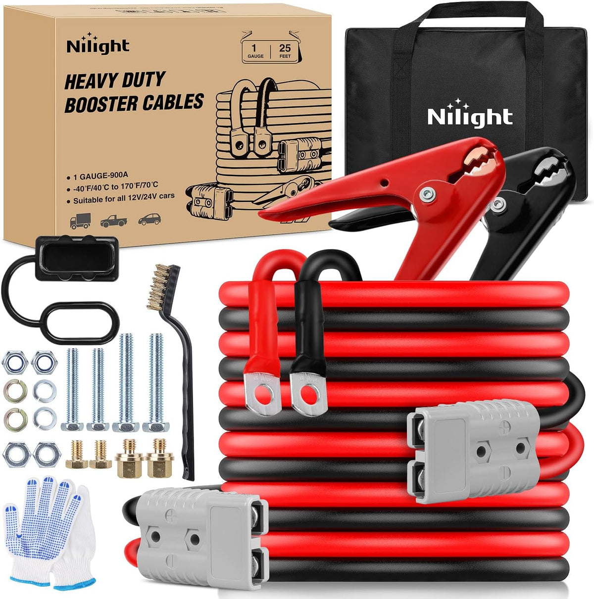 Nilight Jumper Cables for Car Battery 8 Gauge 12 FT Booster Cable Heavy Duty 250 A CCA with Carrying Bag Jump Start Emergency Kit Pickup Vans SUV Sedan Motorcycle