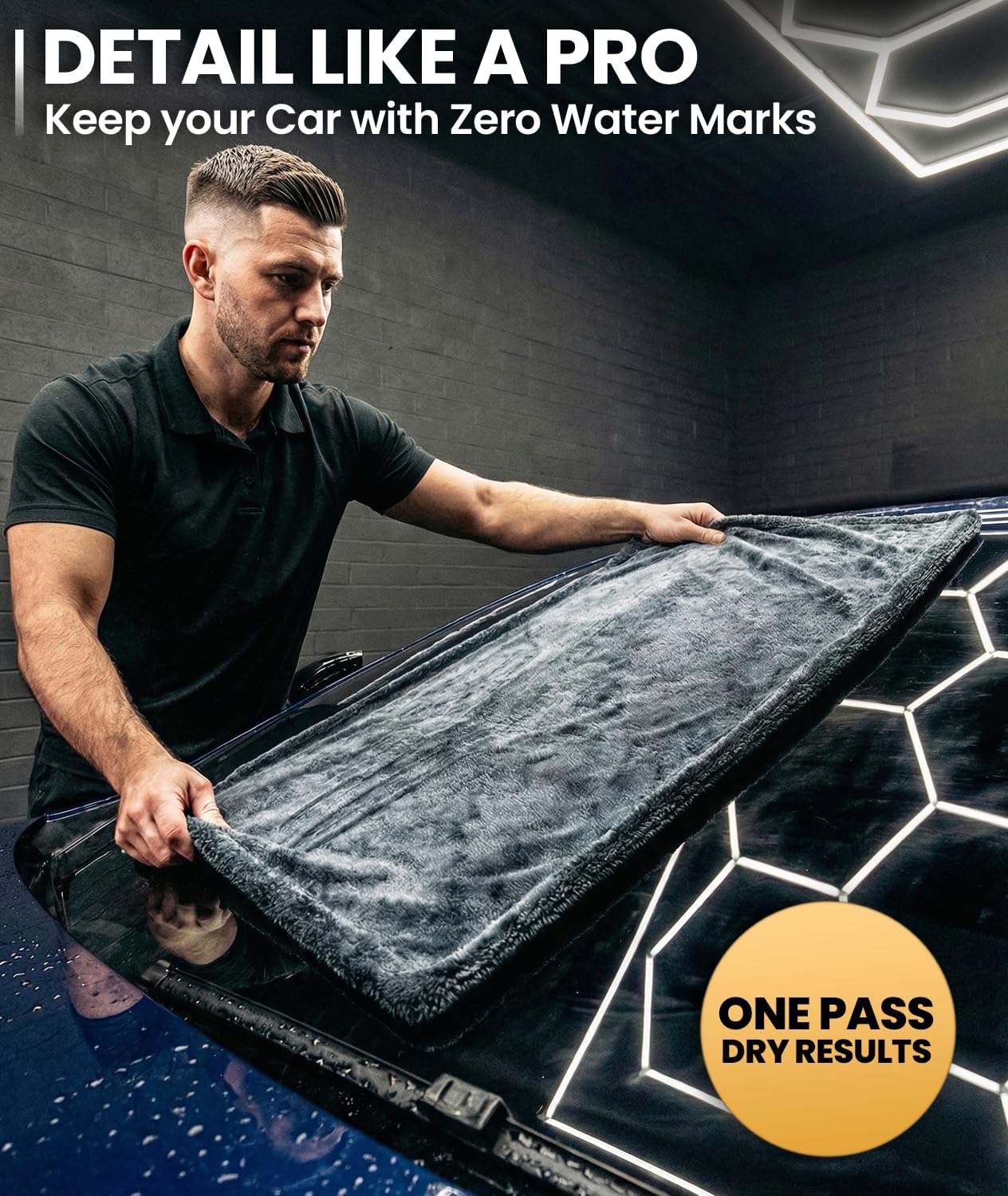 EVEO Car Drying Towel - (1300 GSM) XL Drying Towels Car Detailing - Car Microfiber Towel (36"x24") Microfiber Drying Towels for Cars Towels Drying, Car Wash Towels, No Scratch, Ultra Absorbent - Grey