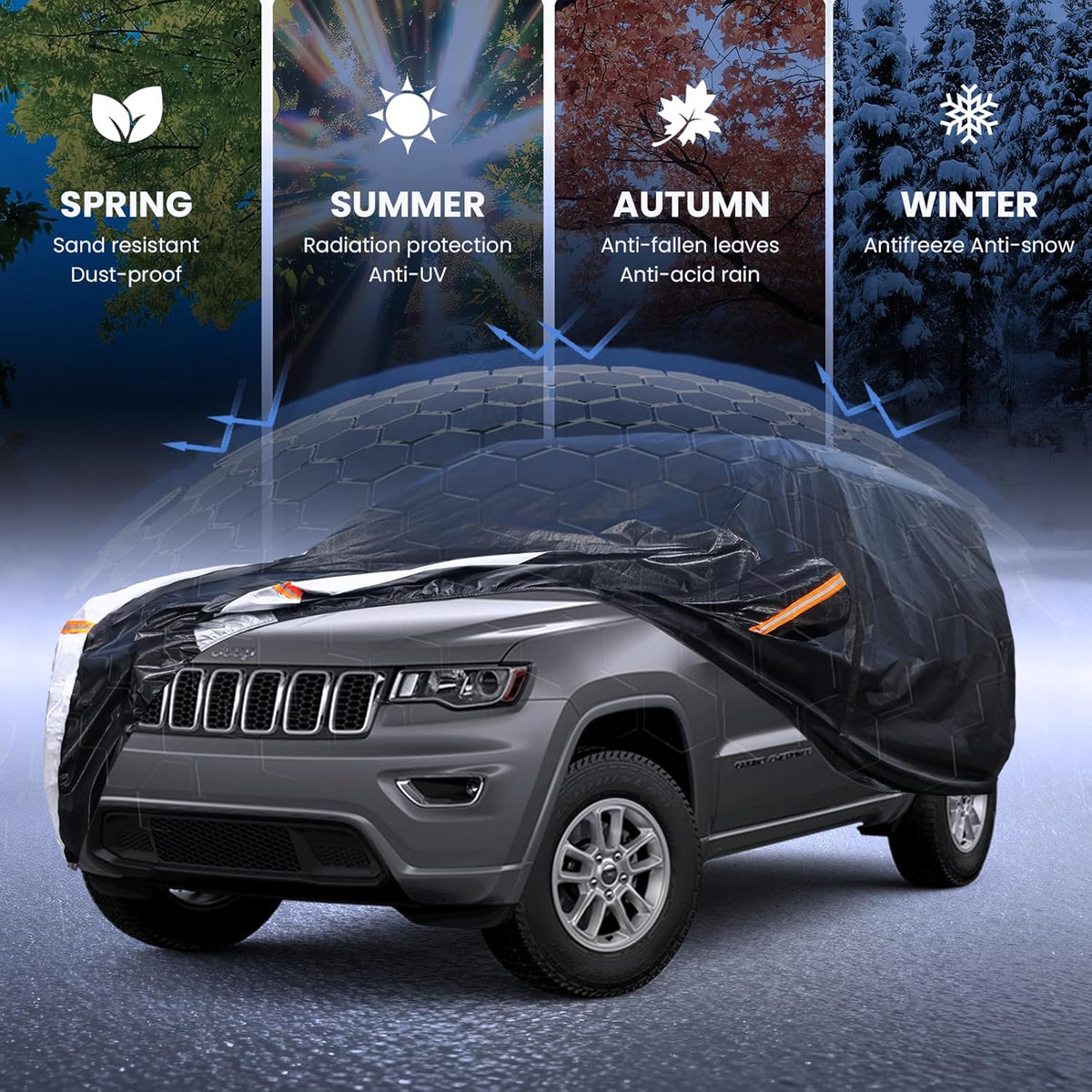 Large SUV Car Cover for Chevy Suburban 100% Waterproof All Weather, Heavy Duty Outdoor Full Exterior Covers Rain Sun Wind UV Protection. - Colors D