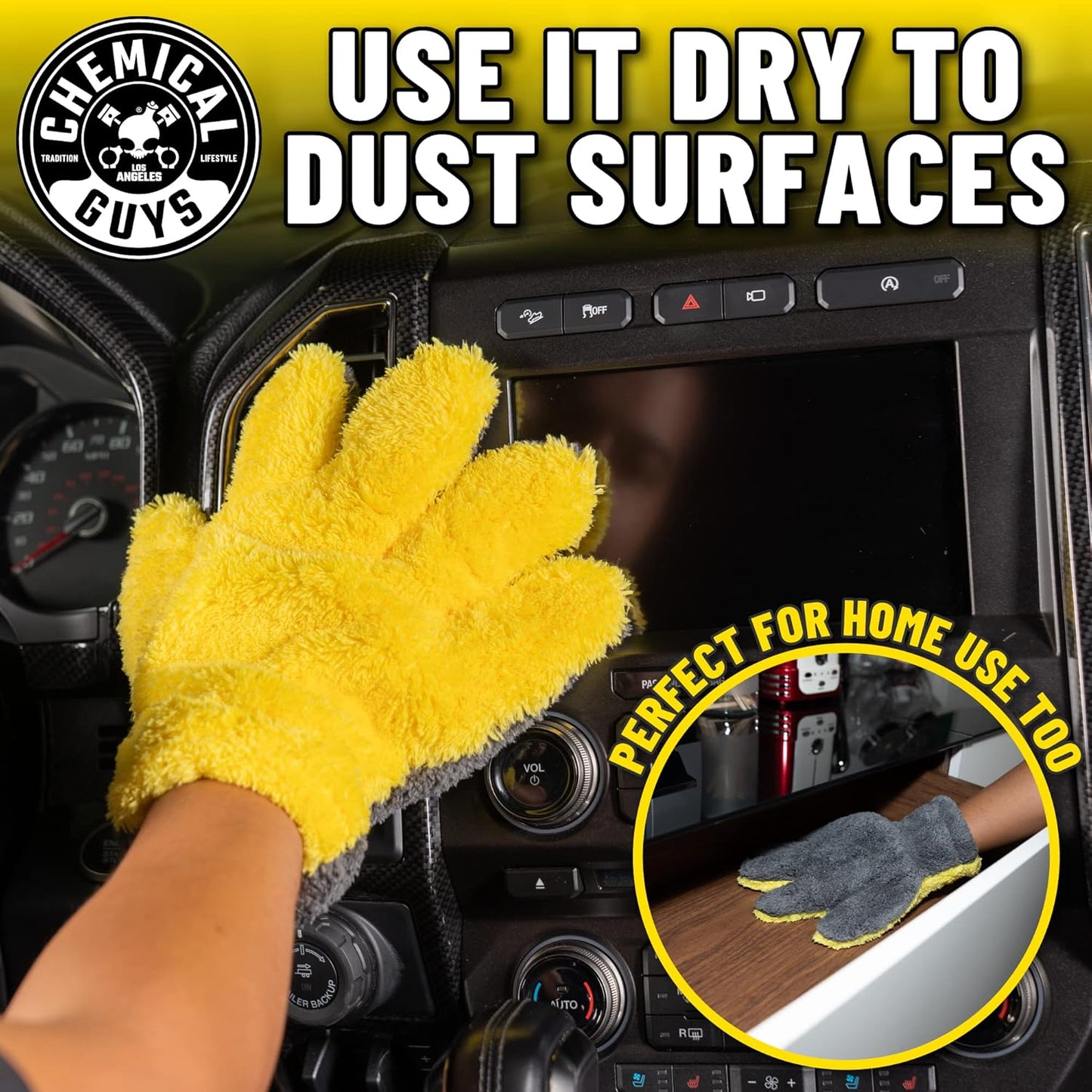 Chemical Guys MIC510 The Stranger Helpful Handy Car Wash Mitt - Yellow, Microfiber Towels for Detailing, Holds Tons of Soapy Suds, Flexible - Perfect for Car Cleaning