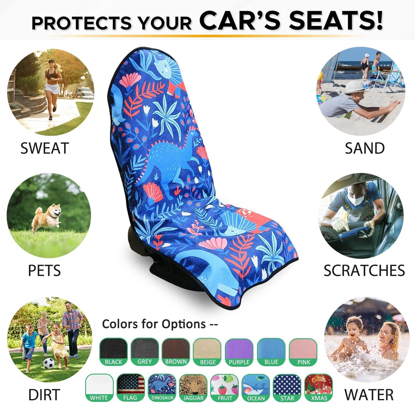 Waterproof Sweating Car Seat Cover for Post Gym Workout, Running, Swimming, Beach and Hiking, Universal Fit Non-Slip Towel Bucket Seat Protector for Cars SUV Trucks, Machine Washable (Grey)