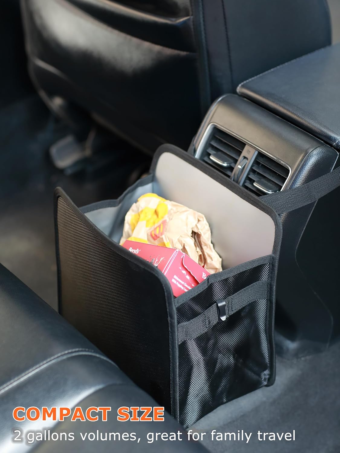 Ginsco 3 Gallons Open-Top Car Trash Can, Large Capacity Hanging Leakproof Car Trash Bag with Water-proof PEVA Liner, Stand Trash Bag for Cars Foldable Storage Bag for Cars SUV Truck RV Black