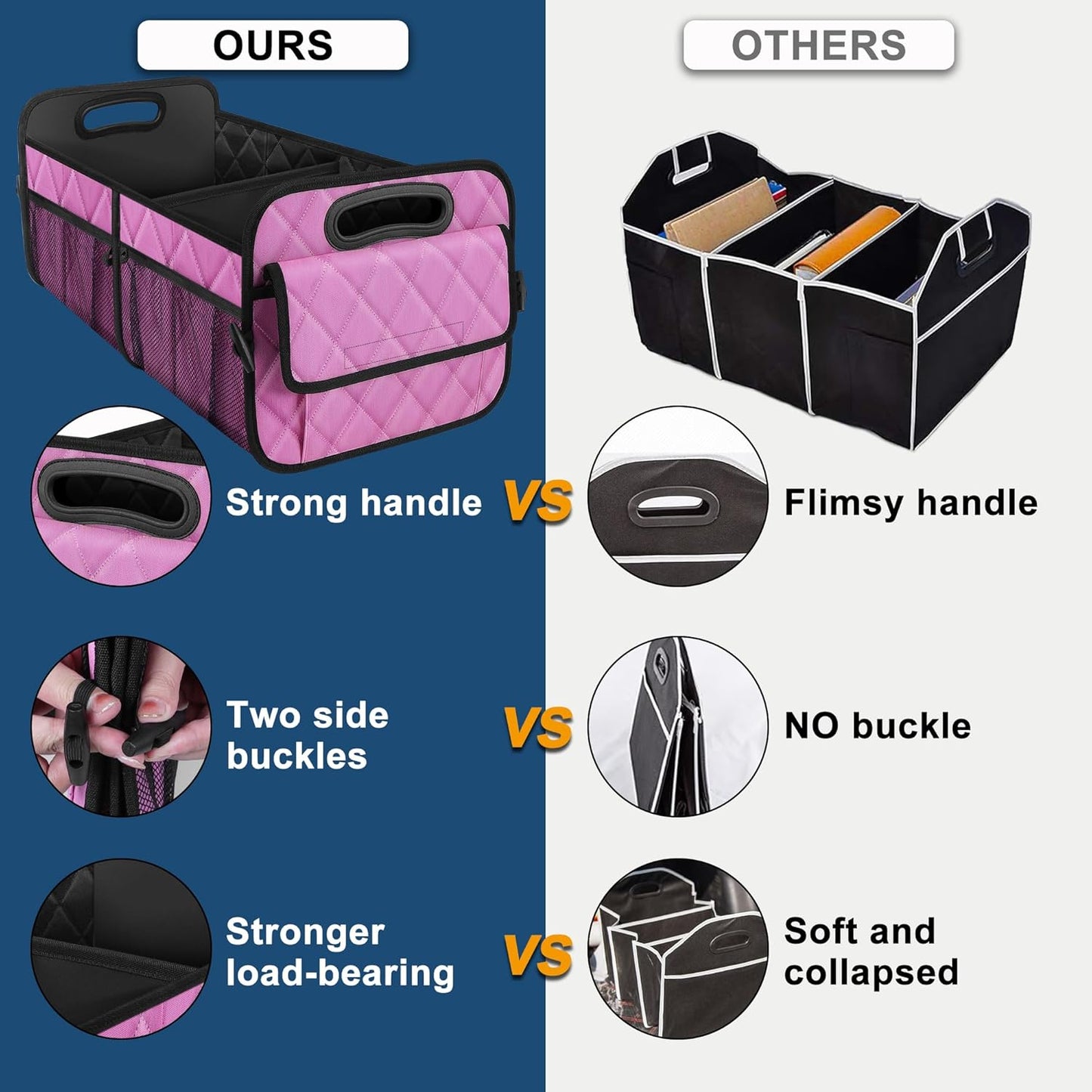 Deosk Car Trunk Organizer for SUV, Car Organizers and Storage with Reinforced Handles, Car Accessories for Women/Men 50LWaterproof Polyester Trunk Organizer, Black