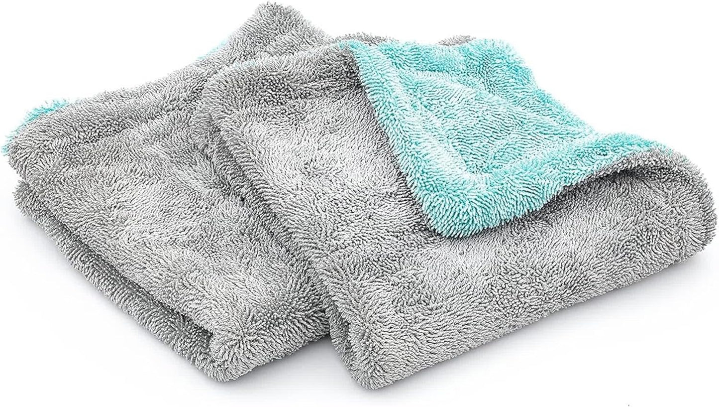 The Rag Company, The Liquid8r, Absorbent 70/30 Blend Microfiber Drying Towel for Cars, Trucks, and SUVs, Safe for Detailing, Scratch-Free, Twist Loop, 1100 GSM, 20x24 Inches, Aqua Blue/Grey