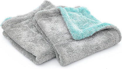 The Rag Company, The Liquid8r, Absorbent 70/30 Blend Microfiber Drying Towel for Cars, Trucks, and SUVs, Safe for Detailing, Scratch-Free, Twist Loop, 1100 GSM, 20x24 Inches, Aqua Blue/Grey