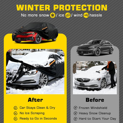 Car Cover for Kia K5 2020-2026, 6 Layers Waterproof Car Covers with Zipper Door & Windproof Bands All Weather Cover for Snow Rain Dust Hail Leaves Bird droppings Protection