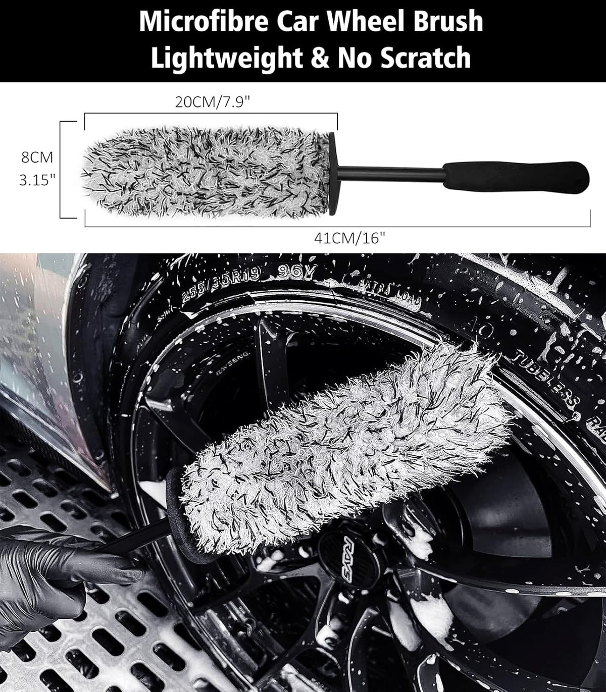 YeewayVeh 4Pack Car Wheel Cleaning Kit, Bendable Wheel Brush and Microfiber Rim Cleaner Brush, Tire Brush and Car Detailing Brush, Soft & No-Scratch Car Wheel Rim Brush Set for All Wheel Types, Red