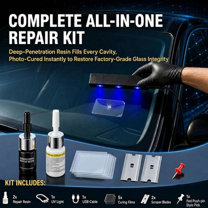 Upgraded Windshield Repair Kit for Chips and Cracks, 2026 Professional Car Glass Repair Kit with Type-C UV Curing Light, Nano Auto Glass Repair Fluid for Star, Bulls-Eye & Long Cracks, 2-Pack