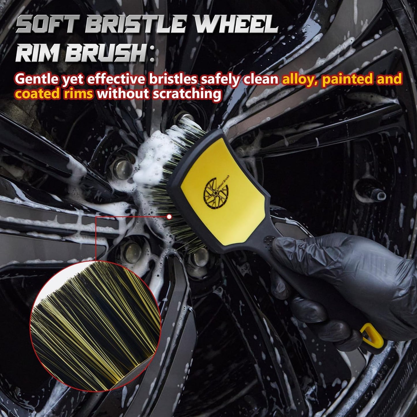 BMLEI Wheel & Tire Brush Set, 2 Pack Car Wheel Brush & Tire Cleaner Brushes, Soft Bristle Rim Brush and Stiff Tire Scrub Brush, Scratch-Free Wheel Cleaning Kit for Car Detailing, Trucks, SUVs