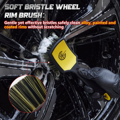 BMLEI Wheel & Tire Brush Set, 2 Pack Car Wheel Brush & Tire Cleaner Brushes, Soft Bristle Rim Brush and Stiff Tire Scrub Brush, Scratch-Free Wheel Cleaning Kit for Car Detailing, Trucks, SUVs