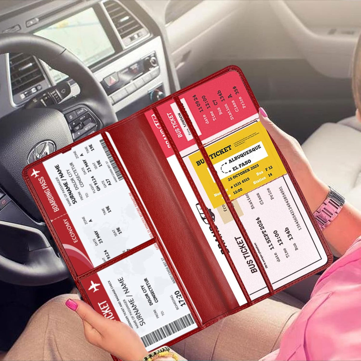 Car Registration and Insurance Card Holder - Leather Vehicle Glove Box Automobile Documents Paperwork Wallet Case Organizer for ID, Driver's License, Key, Cards - Car Accessories for Women&Men