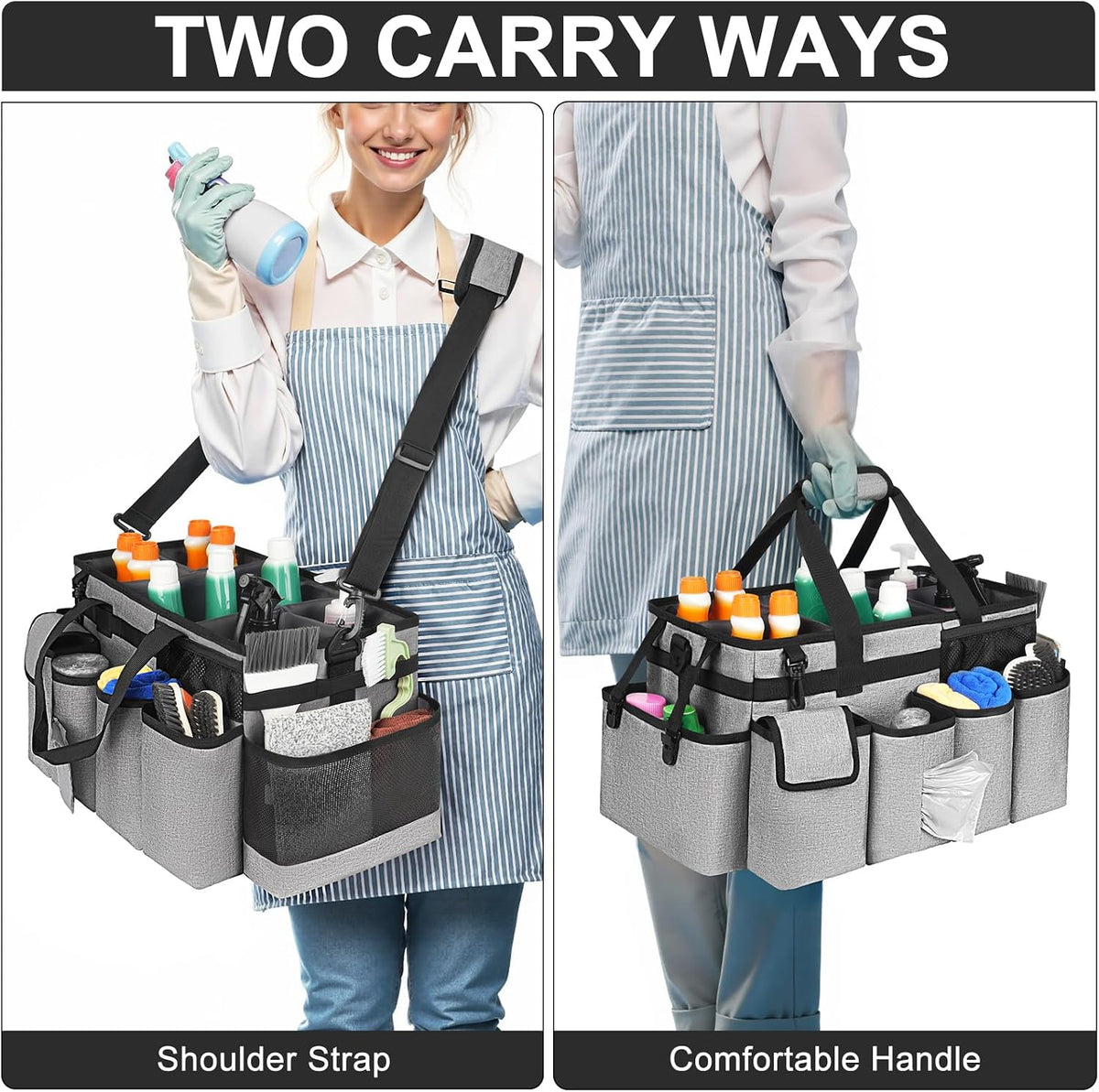 Cleaning Caddy,Cleaning Bag for Housekeepers,Cleaning Supplies Organizer with Handle,Black