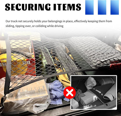 Highly Elastic Cargo Nets for SUV with 4 Hooks,32"x24" Stretch to 63"x47" Truck Cargo Net as Trunk Organizer,Heavy-Duty Truck Bed Cargoes Net for Secure Load Retention