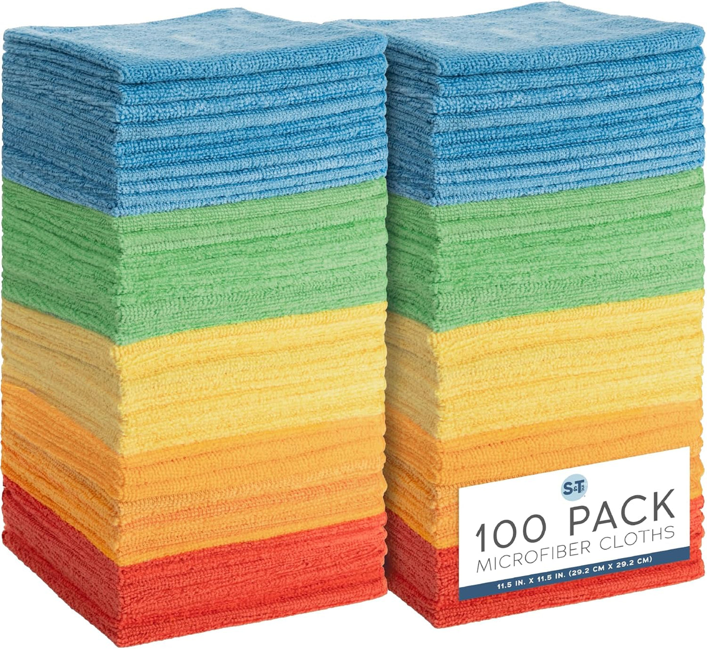 S&T INC. 150 Pack Microfiber Cleaning Cloth, Bulk Towels for Home, Reusable Microfiber Towels for Cars, Cleaning Rags, Assorted, 11.5 Inches x 11.5 Inches, 150 Count