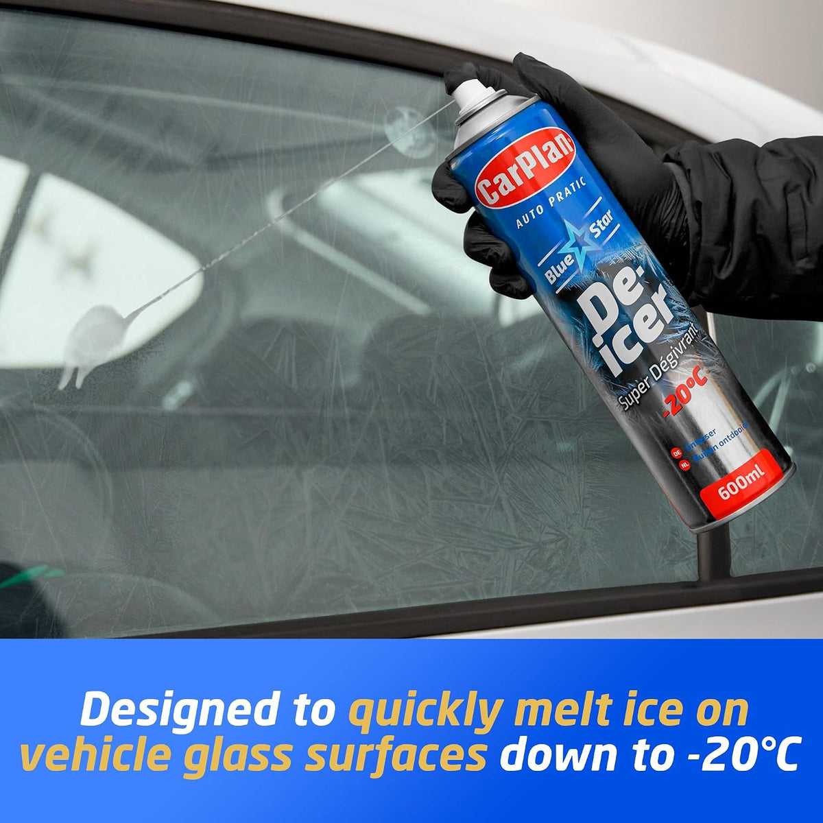 CarPlan Blue Star De-Icer Spray, 21 fl oz - Fast-Acting Aerosol Defroster for Car Windshield and Windows, Works in Extreme Cold -20C