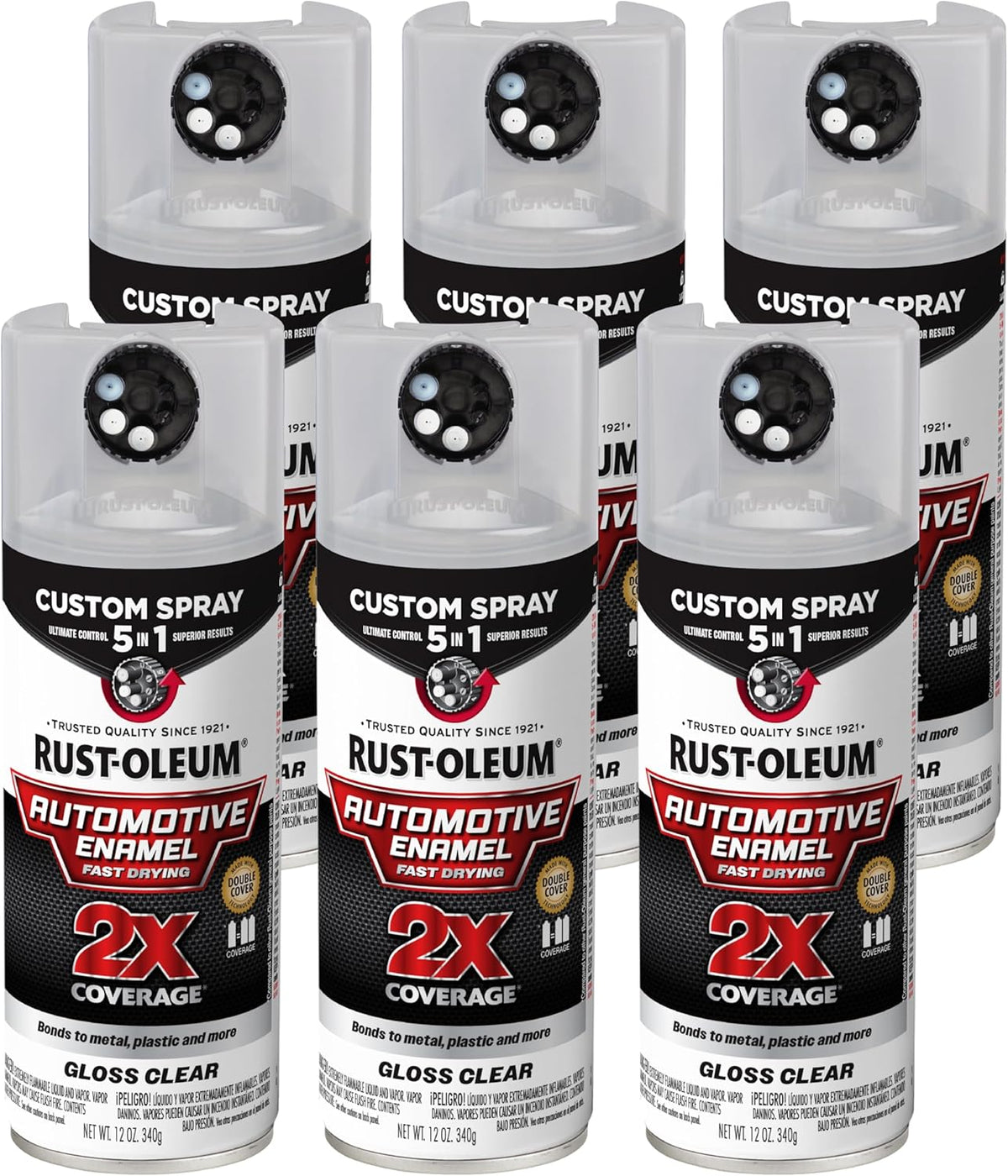 Rust-Oleum 2X Automotive Enamel Custom Spray 5-in-1 Spray Paint, 12 oz, Gloss Clear