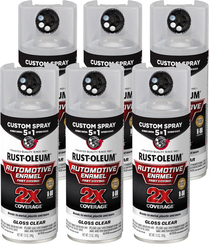 Rust-Oleum 2X Automotive Enamel Custom Spray 5-in-1 Spray Paint, 12 oz, Gloss Clear
