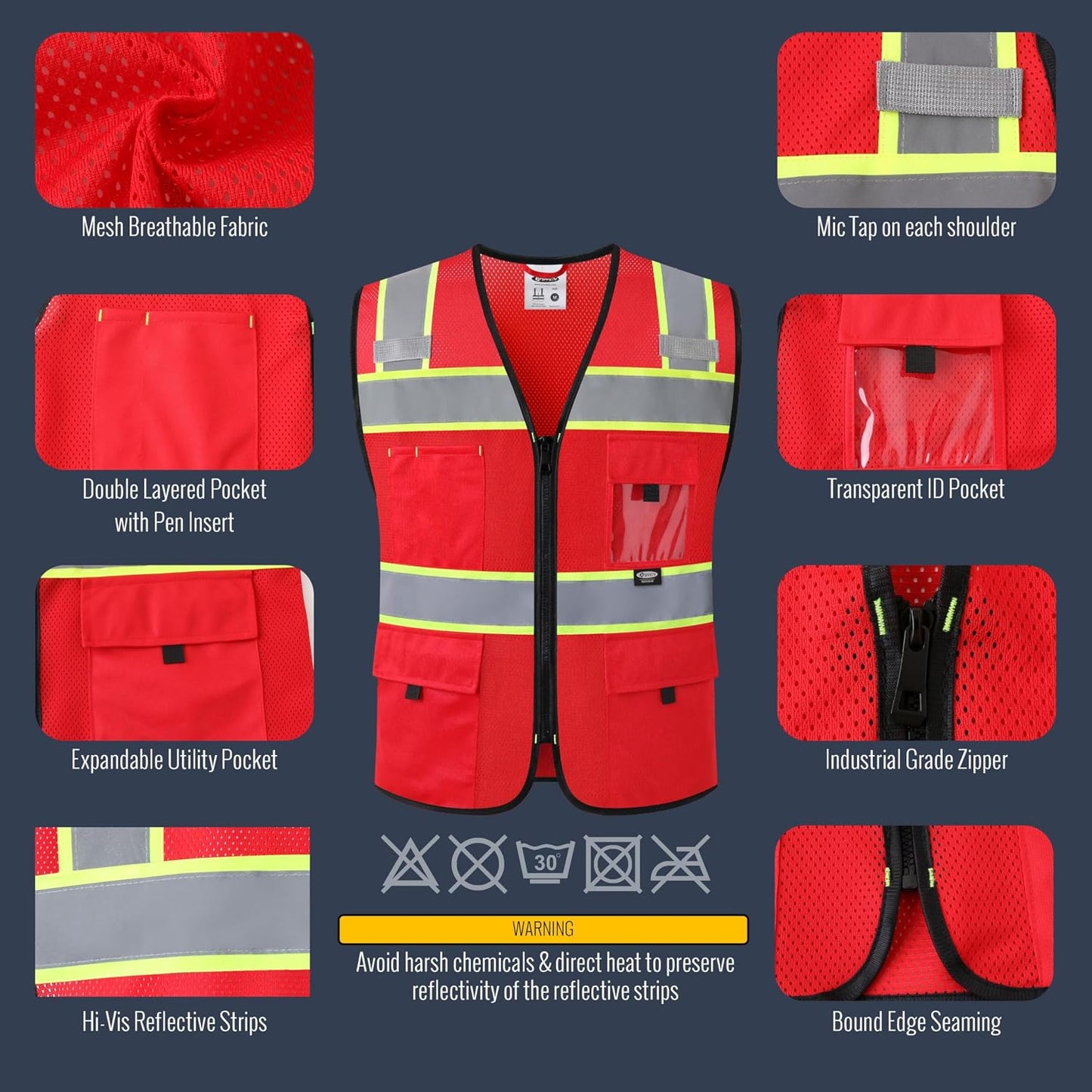 JKSafety Safety Vest for Men Women Hi Vis Relfective Vest with Pockets High Visibility Meet ANSI Standard