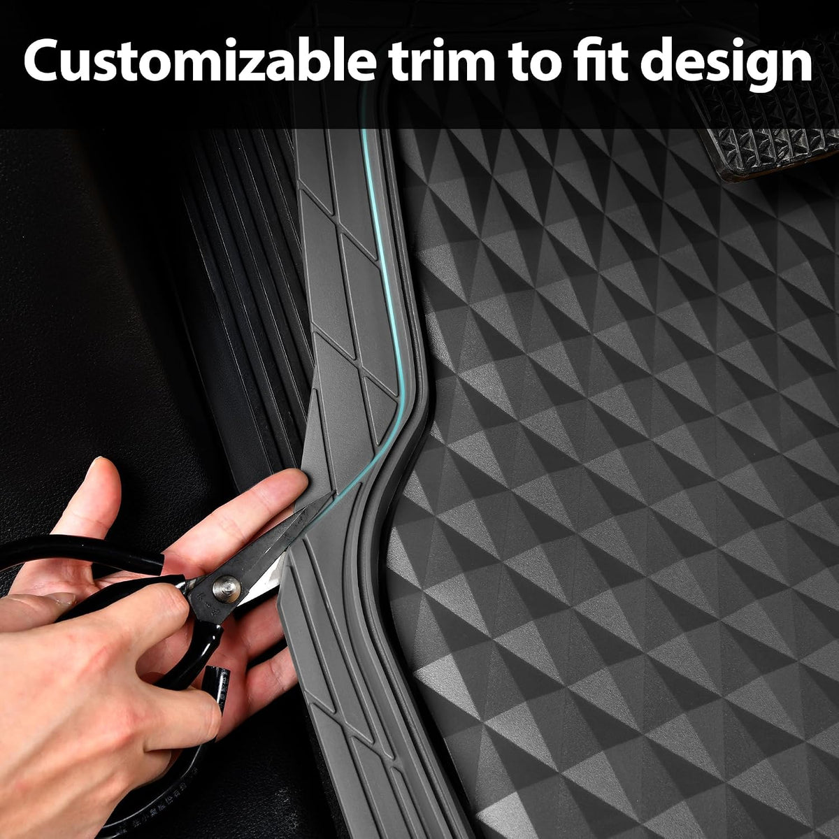 CAR PASS Heavy Duty Rubber Car Mats, Deep Dish All-Weather Floor Mat for Car Full Set Durable Anti-Slip 3D Rhombus Waterproof Trim to Fit Liner Universal Fit Automotive,Sedan,SUV,Truck, 3 Piece Black