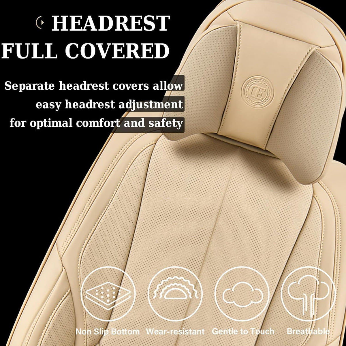 Coverado Seat Covers Full Set, Black Seat Covers for Cars 5 Seats, Car Seat Protector, Waterproof Nappa Leather Car Seat Cushion, Front and Rear Car Seat Cover Fit for Most Sedans SUV Pick-up Truck - Colors B