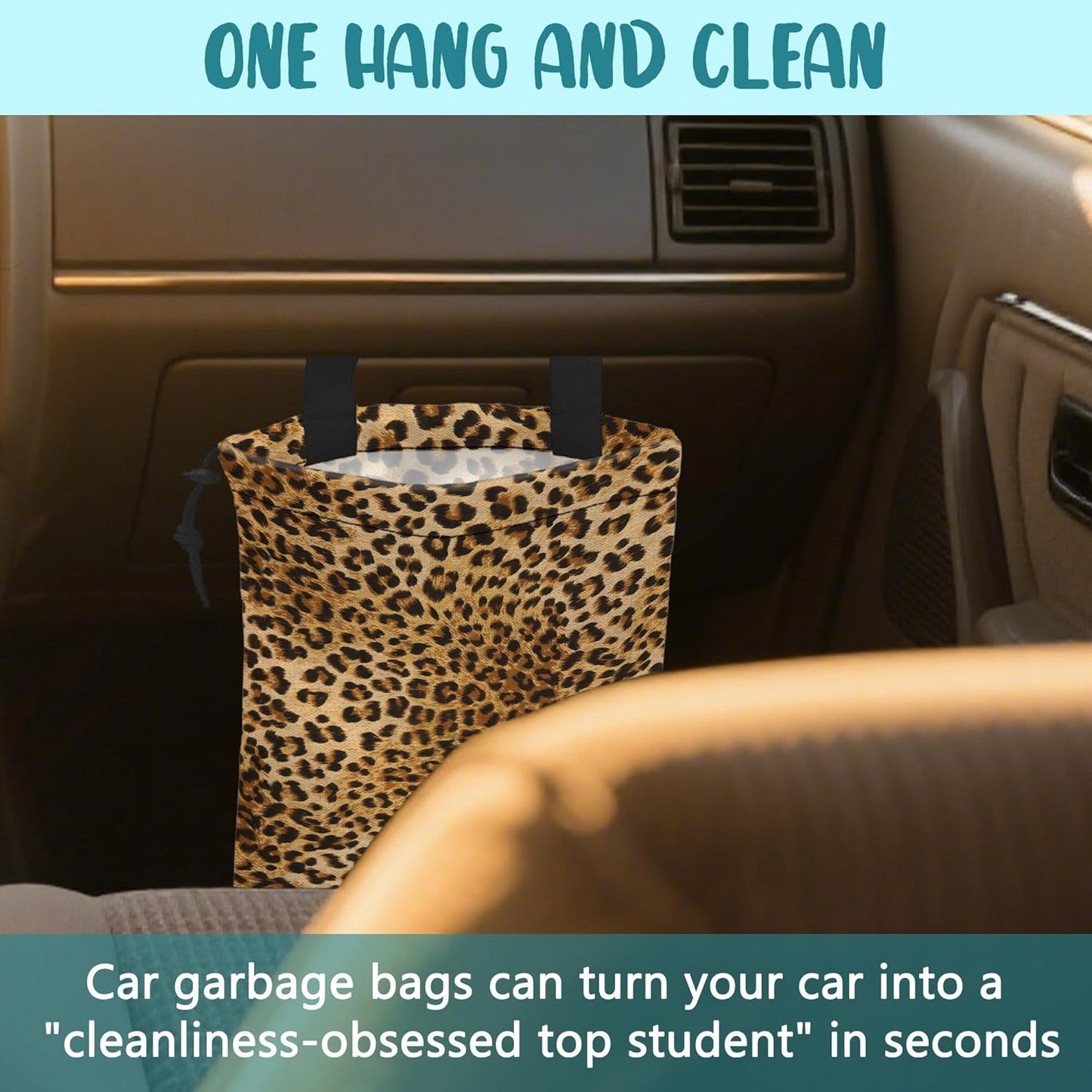 Car Garbage Bag Colorful Floral Spring Daisy Drawstring Car Trash Bag Hanging for Back Seat with Adjustable Buckle Canvas Vehicle Trash Can Easy-to-Install