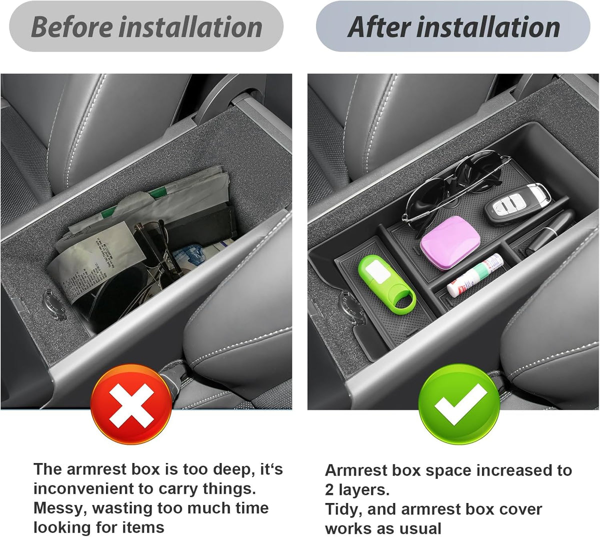 SKTU 2-Pack 2023 2024 2025 2026 Lexu s RX350 Center Console Organizer for 2023-2026 Lexu s RX350/RX450h/RX500h Console Tray 2023 2024 2025 2026 RX350 Accessories with Sunglasses Holder [Double Layers]