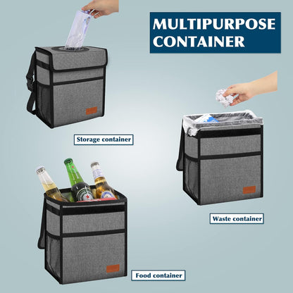 Femuar Leak Proof Car Trash Can with Lid - Waterproof Automotive Garbage Bin for SUVs, Collapsible and Portable Car Trash Bag, Black