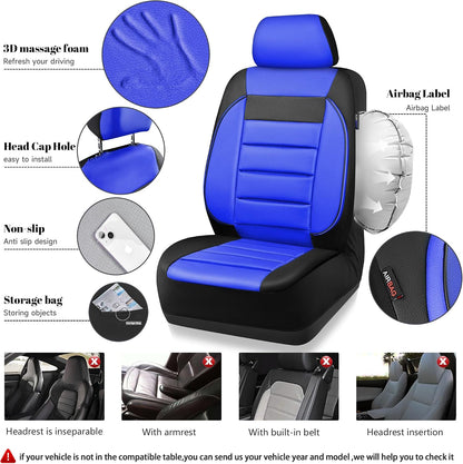 CAR PASS Faux Leather Car Seat Covers Front Seats Only, 3D Foam Support Car Seat Covers, Universal fit for Trucks Vans SUVs Sedans Automotive Comfortable, Airbag Compatible 2 Pieces Front Solid Black