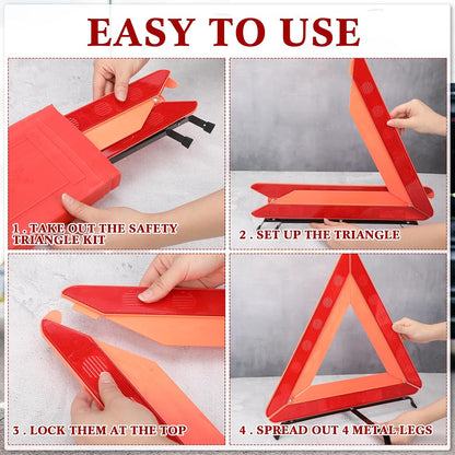 Kanayu Warning Safety Triangles for Vehicles Foldable Roadside Emergency Kit Emergency Reflective Triangles with Base and Carrying Case for Cars Trucks Breakdown(12 Pack)