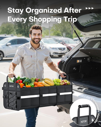 HOTOR Trunk Organizer for SUV – Car Storage Box with Reflective Strips, Collapsible Car Organizer with Large Capacity, Essential Car Accessories for Truck, Van & Sedan, Black, 33.1" x 13.0" x 12.0"