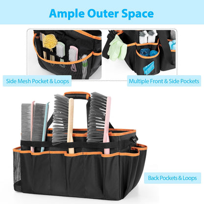 HODRANT Extra-Large Wearable Cleaning Caddy, Organizer Bag for Products, Housekeeper Tote With Pad, Handle & Divider, Car Wash Tools Bag for Detailing Supplies, Gray Edge