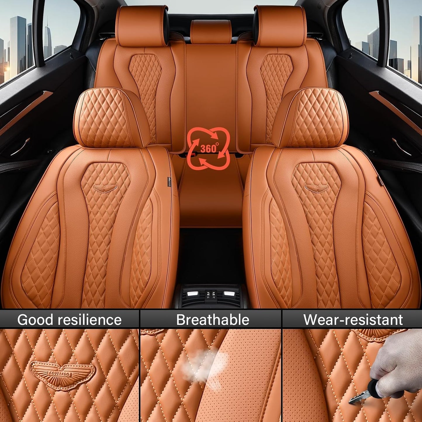 Coverado Seat Covers, Car Seat Covers Full Set, Black Car Seat Cover, Car Seat Covers Front Seats Back Seat Cover, Waterproof Car Seat Cushion, Leather Seat Covers Seat Protector Fit for Most Cars