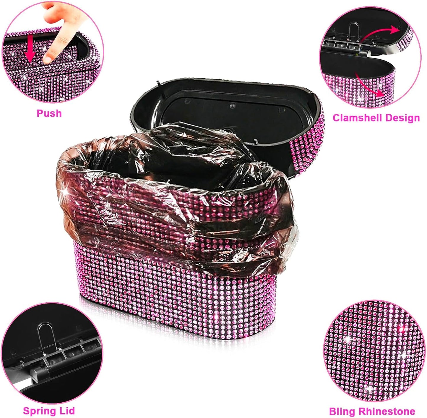 Accmor Car Trash Can with Lid, Mini Auto Dustbin Garbage Organizer Holder 2 Packs, Automotive Storage Container Bin with 60 Pcs Bags for Vehicle, Home, Office