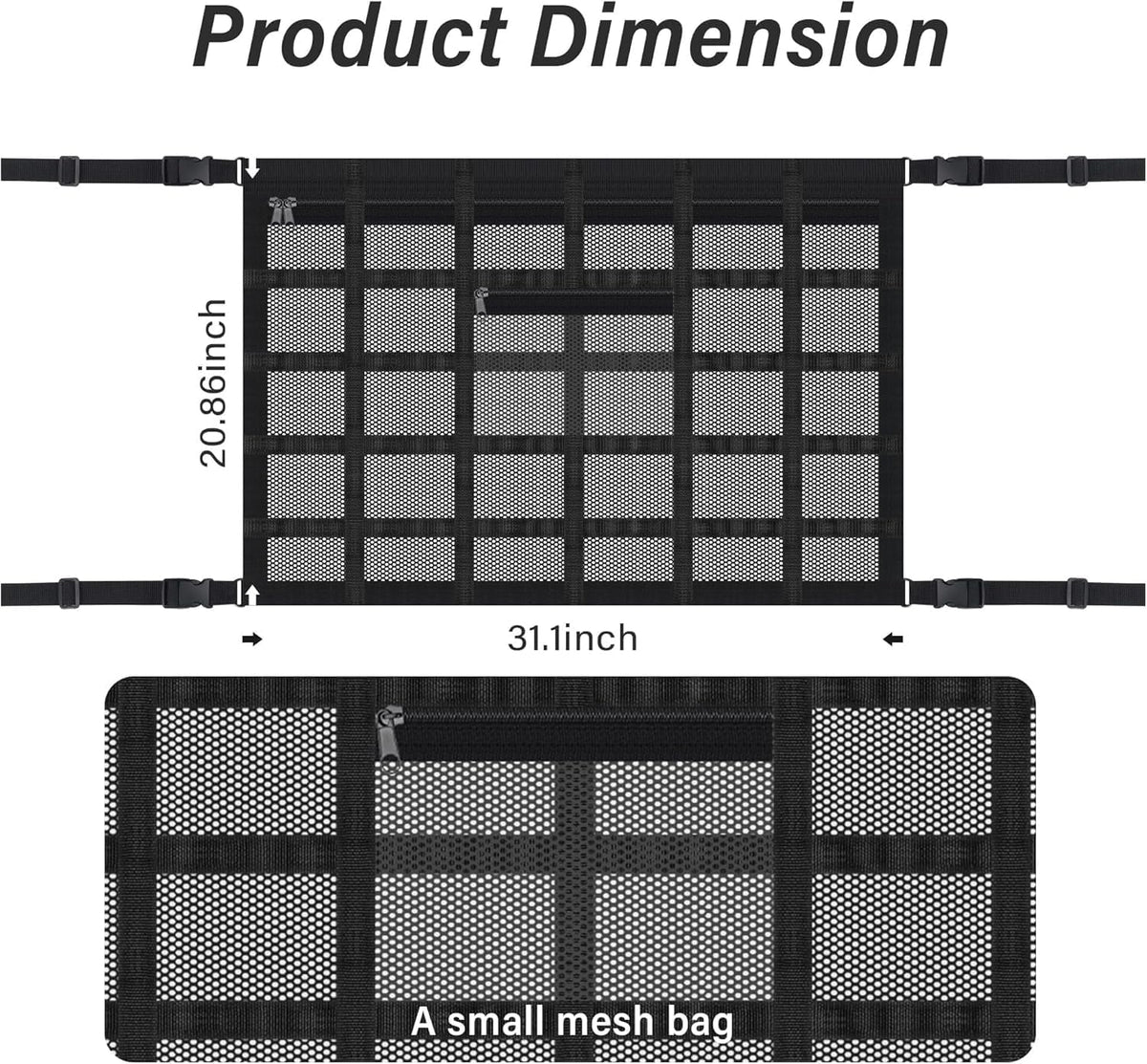 Upgrade Car Ceiling Cargo Net Pocket with Zip,Double Layers+Avoid Sagging Roof Cargo Bag for Toy,Quilts,Tickets,Universal Road Trip Essentials Car Organizers and Storage for Truck SUV