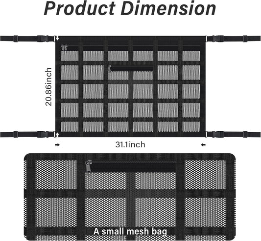 Upgrade Car Ceiling Cargo Net Pocket with Zip,Double Layers+Avoid Sagging Roof Cargo Bag for Toy,Quilts,Tickets,Universal Road Trip Essentials Car Organizers and Storage for Truck SUV