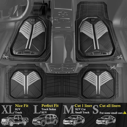 CAR PASS Heavy Duty Rubber Car Mats with Cargo Liner, Deep-Dish Car Floor Mats and Trunk Mat All Weather, Universal Trim-to-Fit for SUVs Trucks Sedans, Waterproof Anti-Slip, Trimmable V12 Black