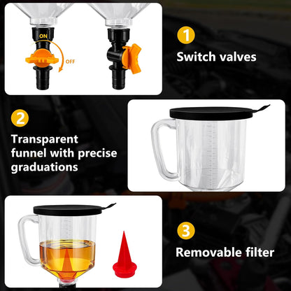 18 Pack No Spill Engine Oil Funnel Kit，1.59QT/1.5L Automotive Oil Funnel Set， 2 Magnetic Adapter Organizer Boards 12 Adapters Compatible with GM, Ford, BMW, Audi, Land Rover Etc
