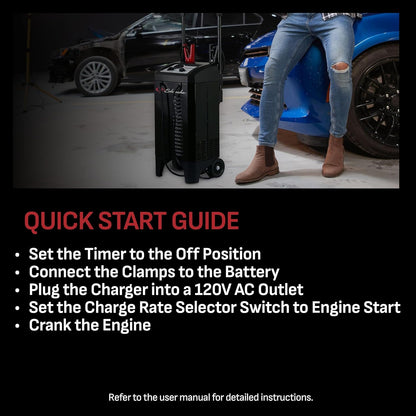 Schumacher Electric Wheeled Manual 10A Car Battery Charger and 200A Engine Starter, 2-in-1 Solution, 50A Boost, for 12V/24V Power Sport, Automotive, and Marine Batteries, SC1633