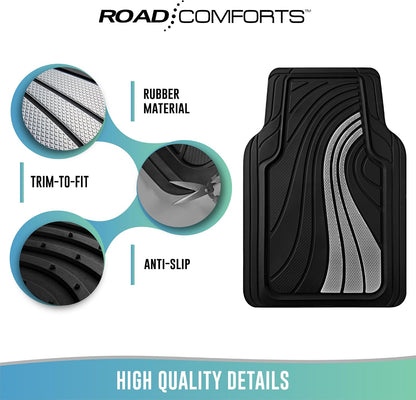 Road Comforts Car Floor Mats Full Set – Front & Rear Car Floor Mats with Aluminum Design, Anti-Slip Backing, All-Weather Protection, Trim-to-Fit Car Mats for Most Sedans, SUVs & Vans -All Pink