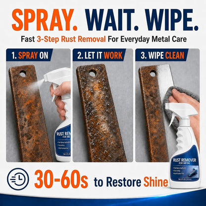 Rust Remover Spray for Metal, Highly Concentrated Metal Rust Remover for Car Parts, Tools, Cast Iron & Stainless Steel, Fast-Acting Rust Stain Remover, Spray-On Cleaner (1 Pcs)