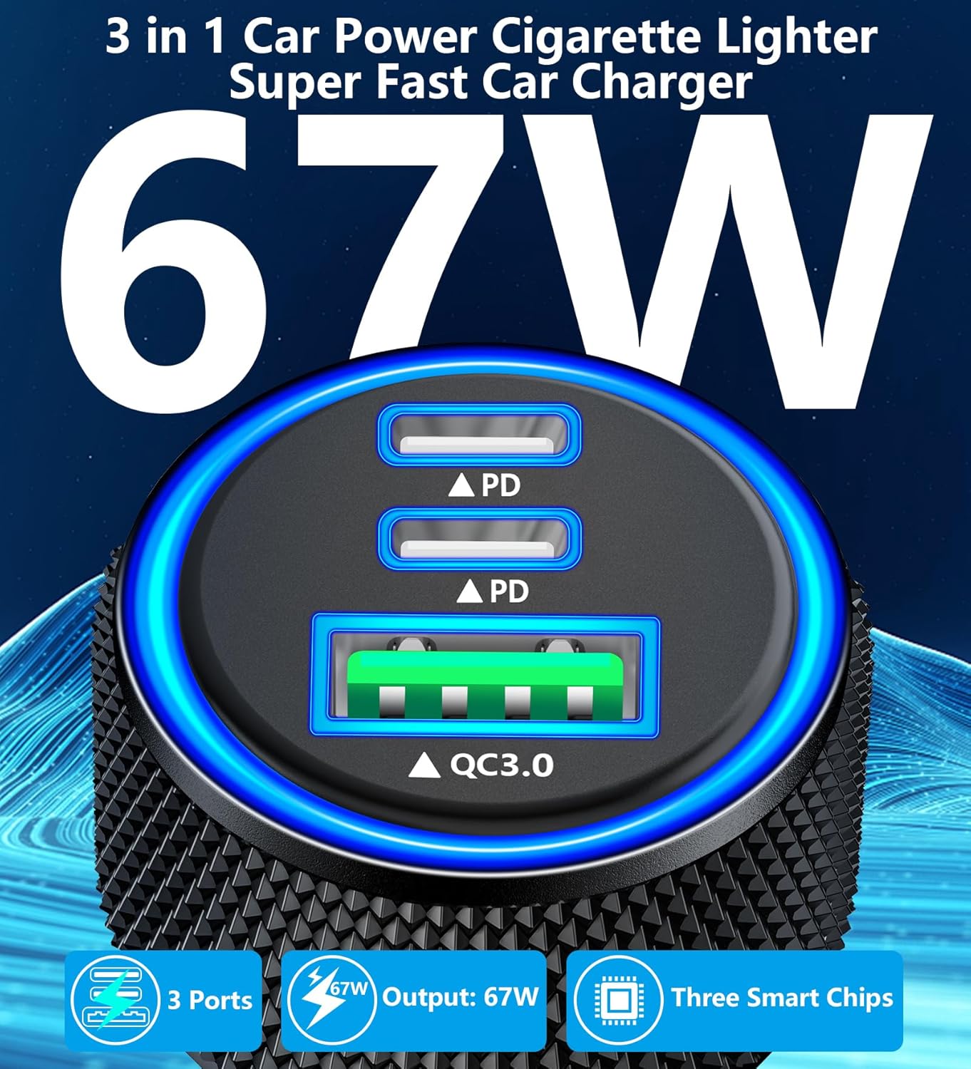 USB C Car Charger, Rombica 2Pack 3-Port 67W Dual PD USB-C&USB-A Car Power Cigarette Lighter USB Charger 3 in 1 PD/QC Type C Fast Car Charge for iPhone 17 17 Pro Max 16 15 14 13 12/Galaxy S26 S25/Pixel