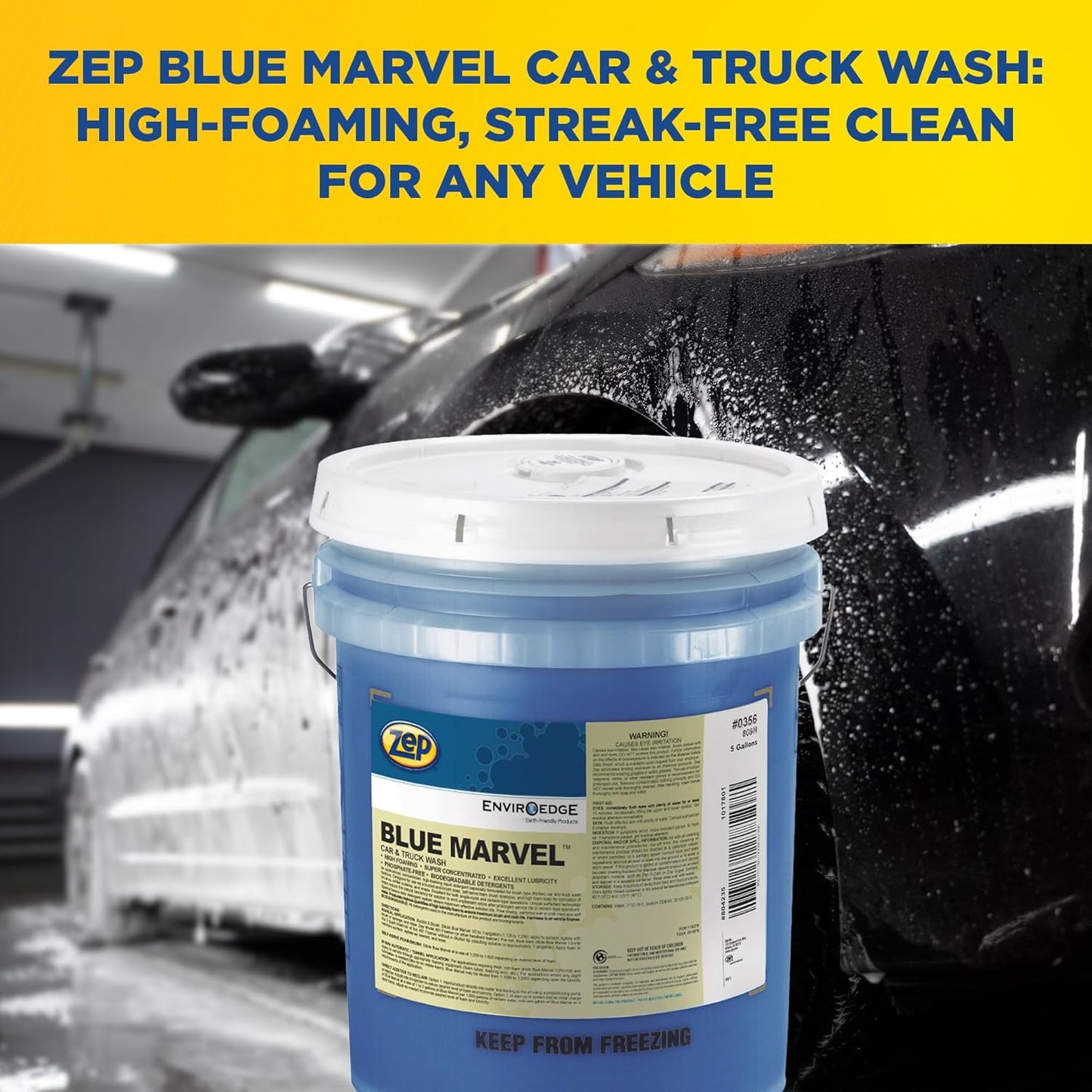 Zep Blue Marvel Car and Truck Wash - 5 Gallon (1 Unit) 35635 - Ultra Concentrated High Foam, Provides Complete Coverage Without Damaging Paint