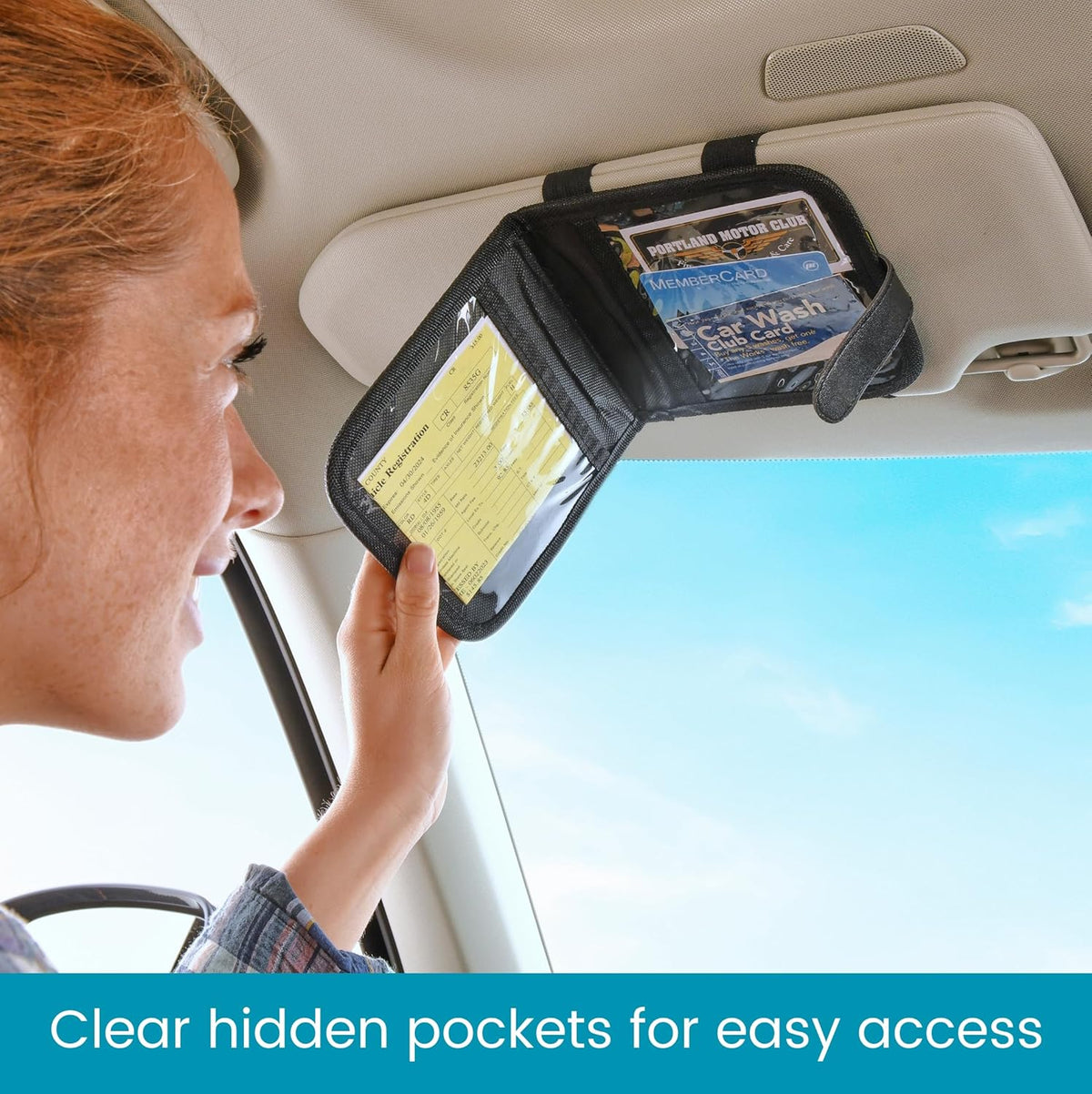 High Road Car Visor Organizer and Registration and Insurance Card Holder with Clear Document Pockets and 3 Card Holders - Vehicle Document Holder for Visor, Glove Box or Console