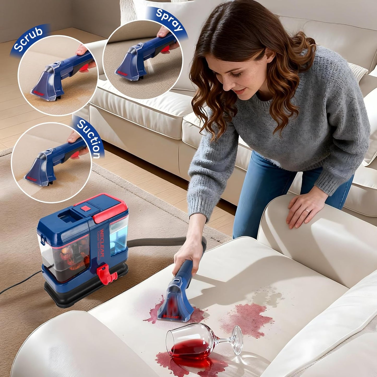 WECLEAN C5 Portable Carpet Cleaner Upholstery Deep Cleaner, Deep Cleaning for Carpet,Car Couch, with Deep Cleaning Solution,Blackpink