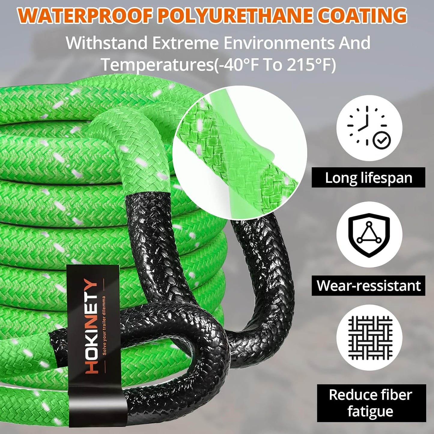 Kinetic Recovery Tow Rope: 1.26" x 30ft Snatch Strap with Soft Shackles Heavy Duty Offroad Towing Straps Kit for Trucks SUV UTV ATV Tractor Car Jeep - Black