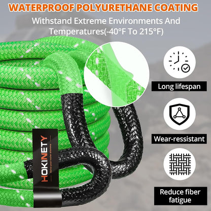 Kinetic Recovery Tow Rope: 1.26" x 30ft Snatch Strap with Soft Shackles Heavy Duty Offroad Towing Straps Kit for Trucks SUV UTV ATV Tractor Car Jeep - Black