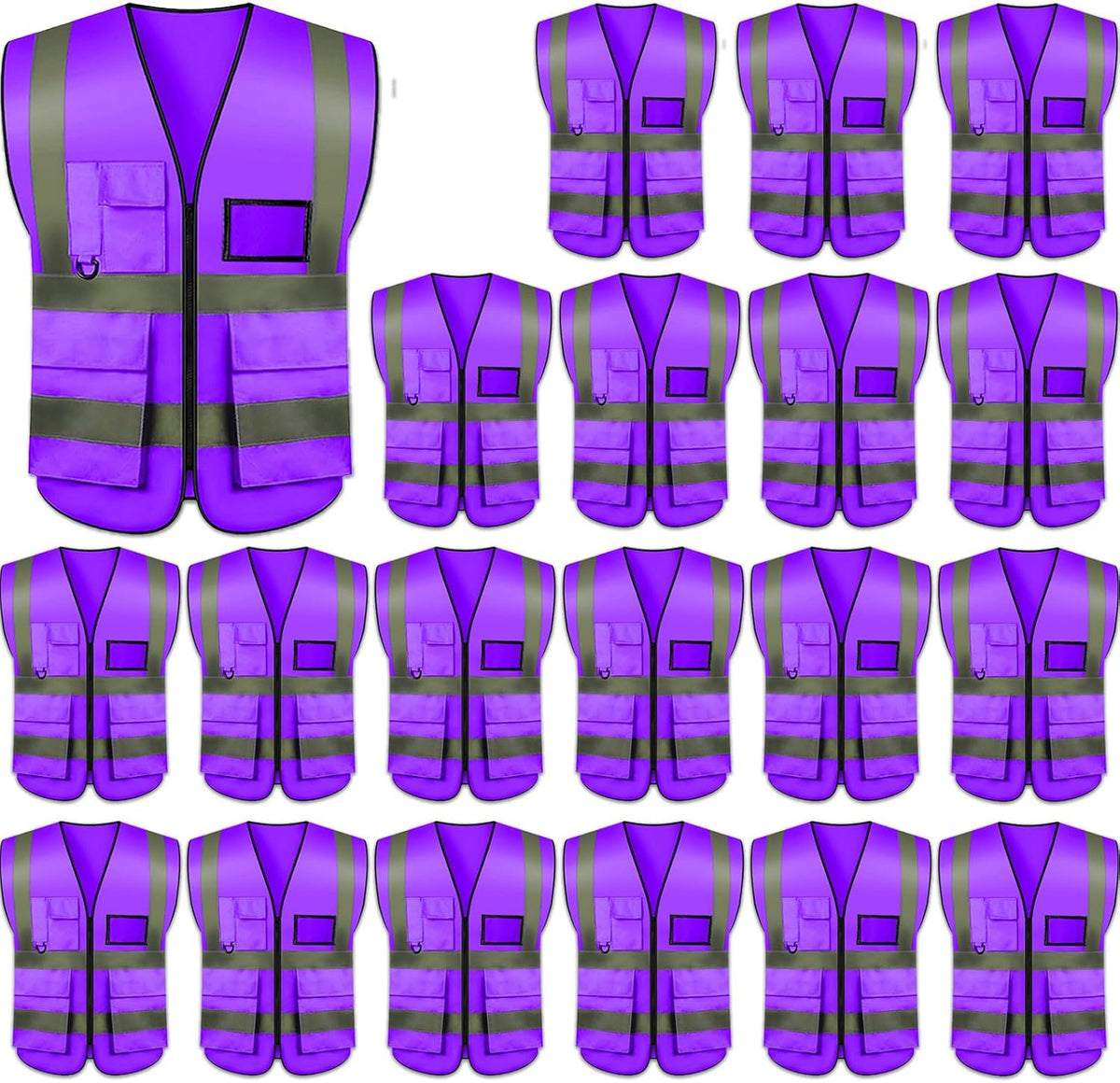 Safety Vests 20 Pack,Hi Vis Construction Vest with 5 Pockets and Zipper,Reflective Vest for Men Women Work One Size