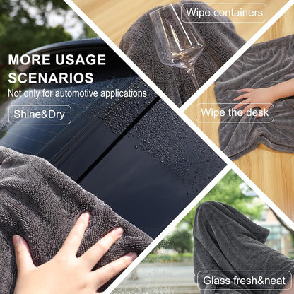 2 Pack XL Car Drying Towel – 1300GSM Ultra Absorbent Microfiber, 24"x36" Large Size, Twisted Loop, Lint-Free & Streak-Free for Auto Detailing, Car, SUV, Truck (Gray-Gray)