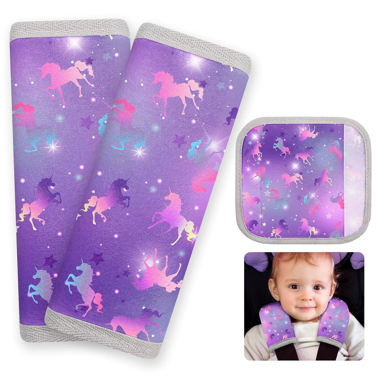 Seat Belt Cover Pad for Baby, Soft Seatbelt Cushion Covers for Kids 2Pcs Car Seat Strap Shoulder Pads for All Car Seats, Stroller, High Chair,Blue Dinosaur